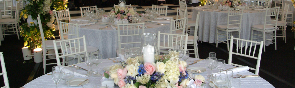 Table linens and coordinating napkins in over 50 colors to match your event's theme are availalbe at Prestige Party Rental.